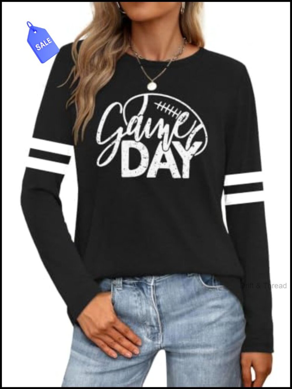 Women's Game Day Football Long Sleeve Tee Letter Print Pullover
